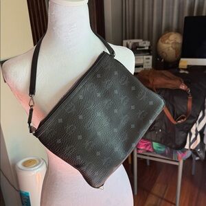 MCM Black Leather Belt Bag